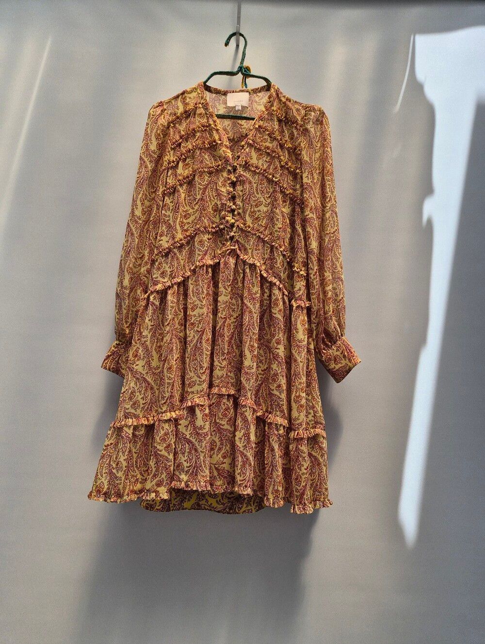 Whimsigoth Cinq a Sept Rivie Paisley Silk Feel Ruffle Tiered Mini Dress Size 2